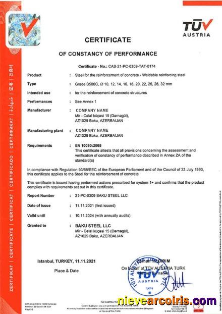 Austria Certificate of Constancy of Performance
